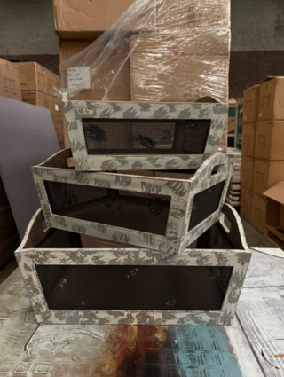 14x Set van 3 houten bakken met zwart gaas
